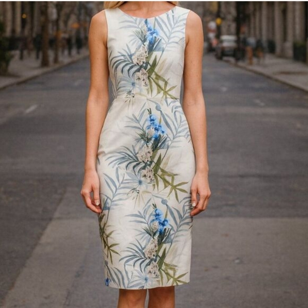 TED BAKER Loua White Twilight Floral Fitted Pencil Sheath Brunch Dress 8